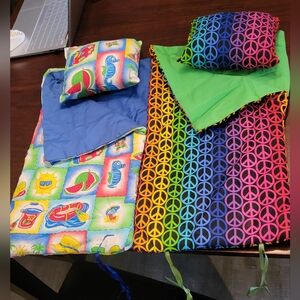 2 18" doll sleeping bags and pillows